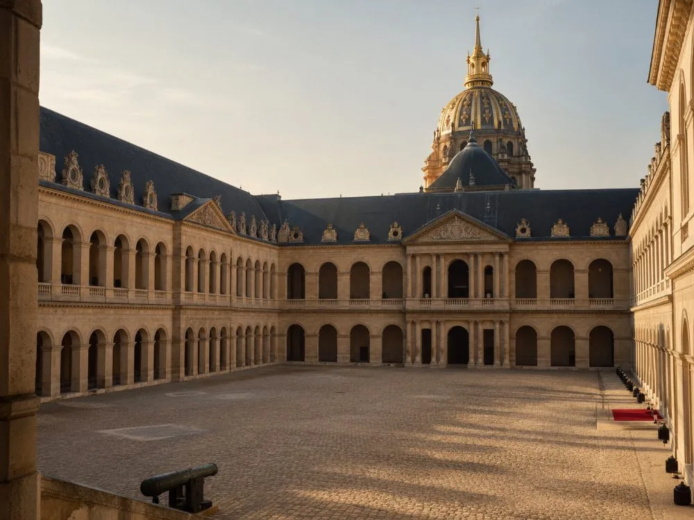 The great courtyard of Les Invalides with its two tiers of arcaded galleries