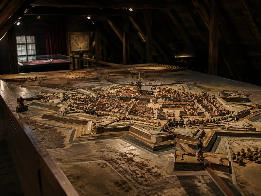 A scale model of a fortified town in the Museum of Relief Maps