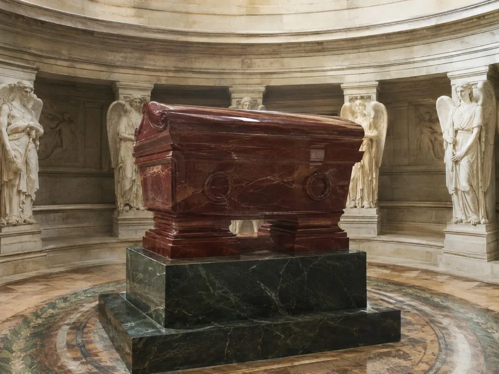 Napoleon’s red quartzite sarcophagus in the open crypt of the Dôme